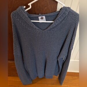 Like Love Slate Blue V-Neck Hooded Sweater